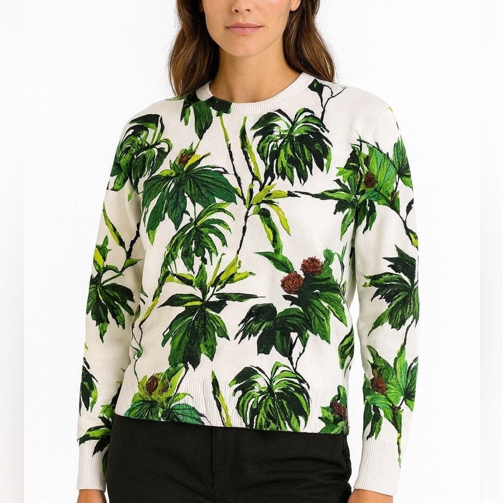 Proenza Schouler white tropical print silk blend sweater Palm Tree
